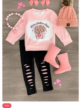 Girls Pink 'Fries Before Guys' Matching Set